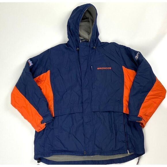 Vintage NFL Reebok Denver Broncos Team Apparel on Field Jacket Parka Mens Large - Picture 1 of 11